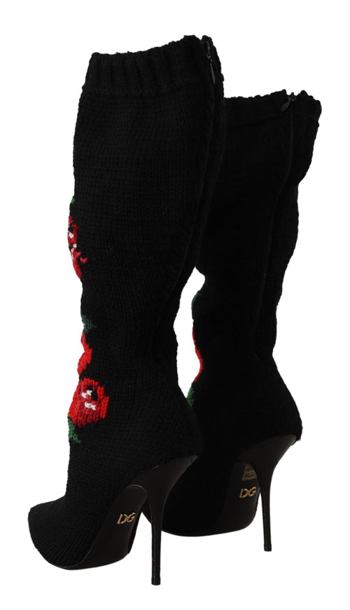 Dolce & Gabbana Black Stretch Socks Red Roses Booties Shoes - ClickThatClicks 