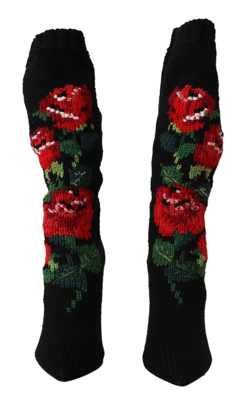 Dolce & Gabbana Black Stretch Socks Red Roses Booties Shoes - ClickThatClicks 