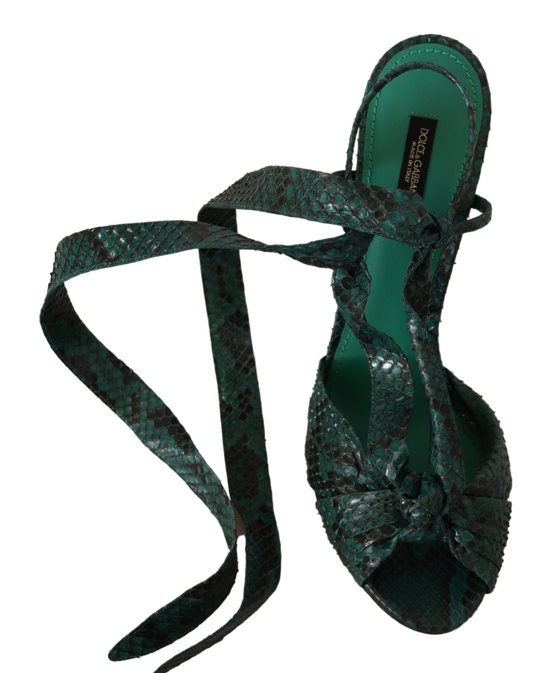 Dolce & Gabbana Green Python Strap Sandals Heels Shoes - ClickThatClicks 