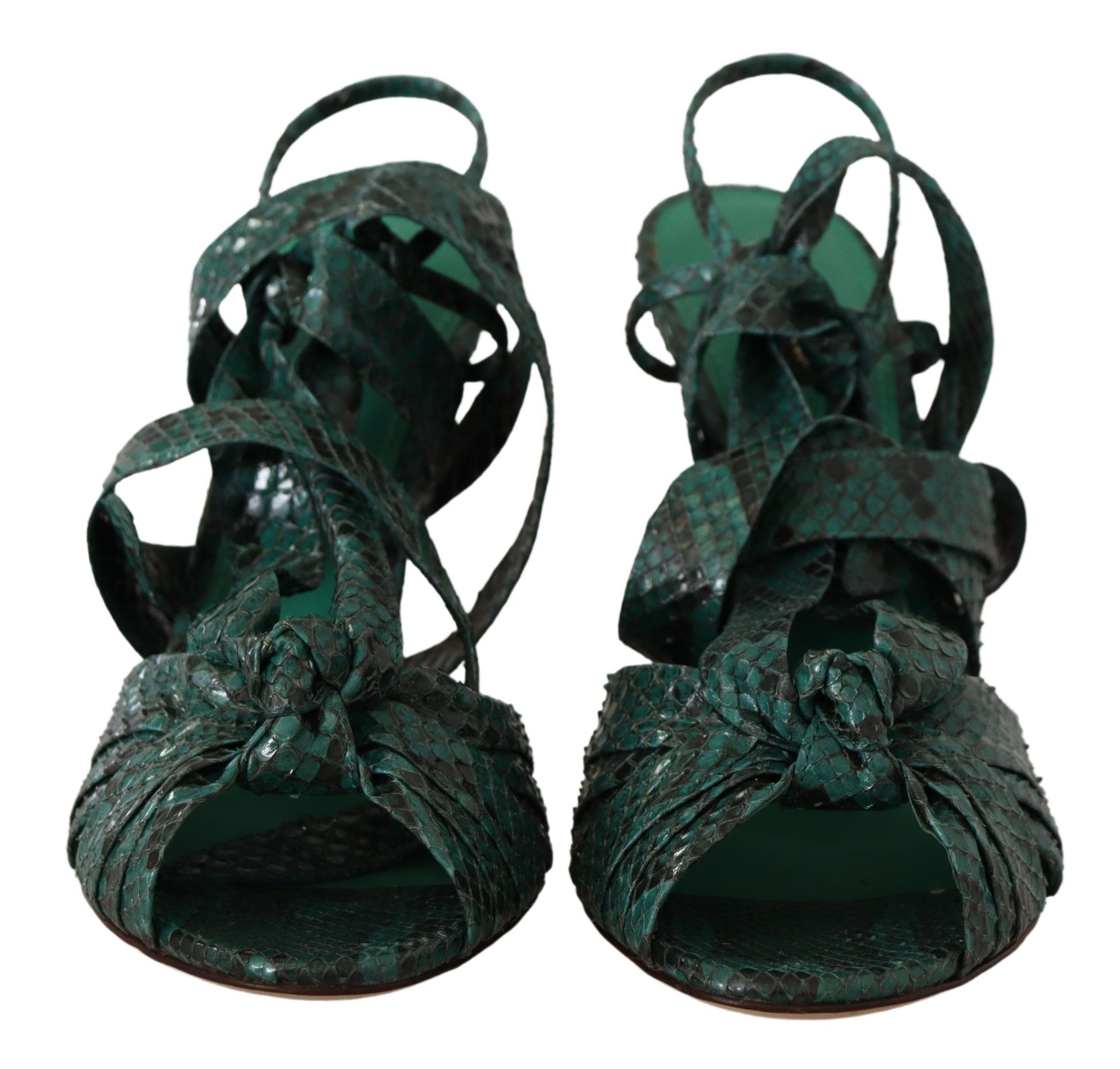 Dolce & Gabbana Green Python Strap Sandals Heels Shoes - ClickThatClicks 