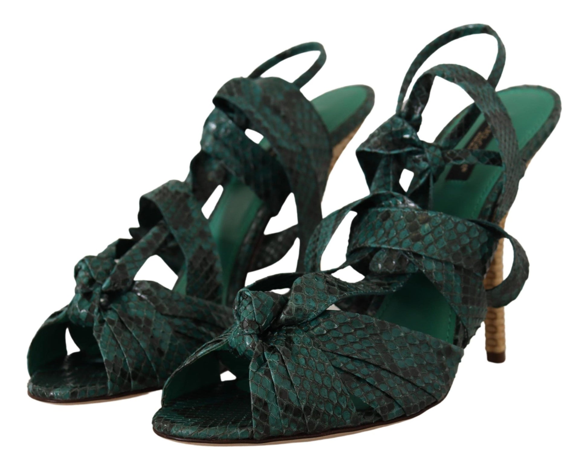 Dolce & Gabbana Green Python Strap Sandals Heels Shoes - ClickThatClicks 