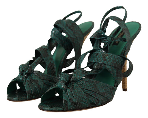 Dolce & Gabbana Green Python Strap Sandals Heels Shoes - ClickThatClicks 