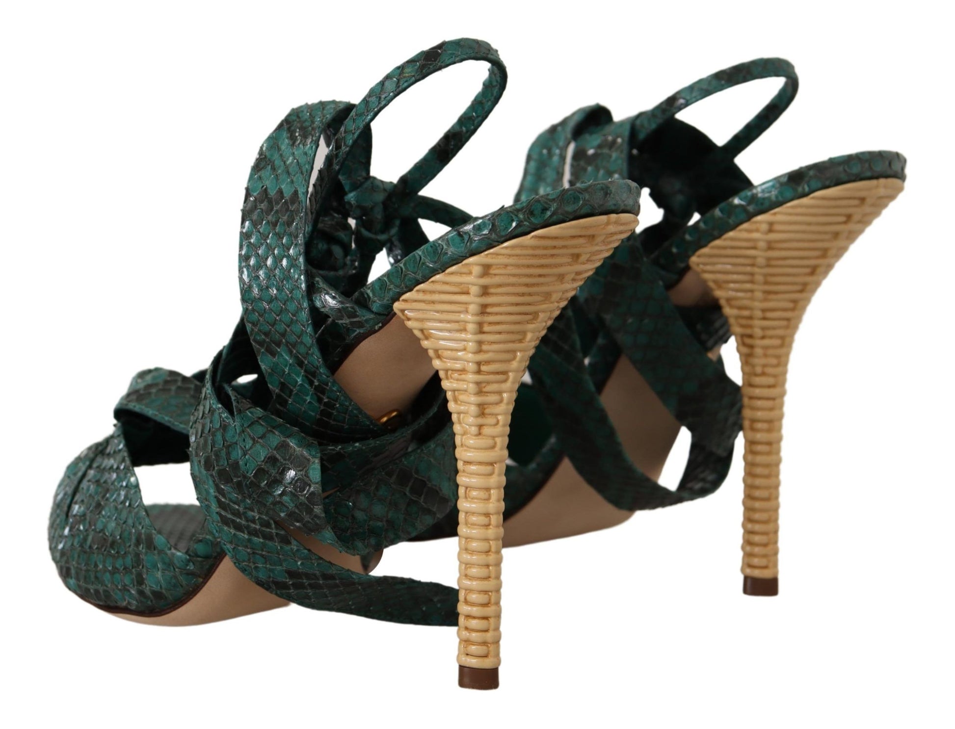 Dolce & Gabbana Green Python Strap Sandals Heels Shoes - ClickThatClicks 