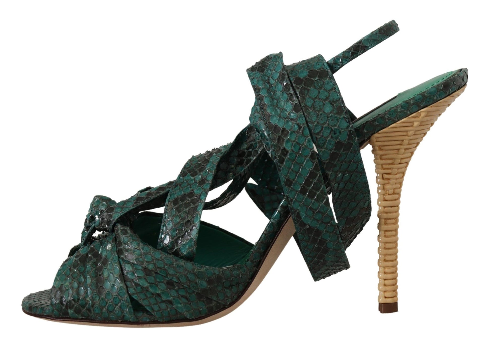 Dolce & Gabbana Green Python Strap Sandals Heels Shoes - ClickThatClicks 