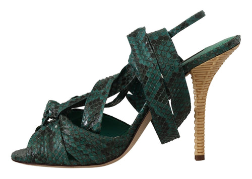 Dolce & Gabbana Green Python Strap Sandals Heels Shoes - ClickThatClicks 