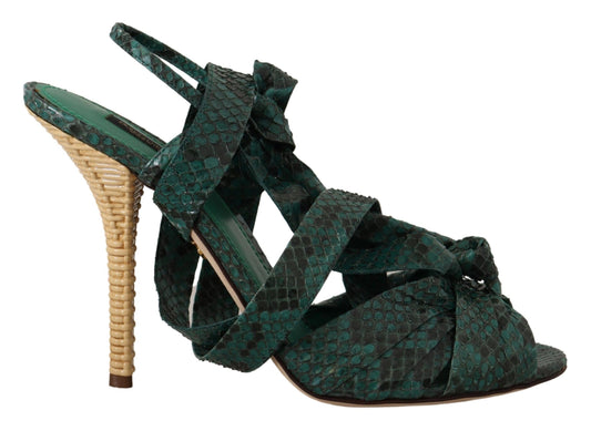Dolce & Gabbana Green Python Strap Sandals Heels Shoes - ClickThatClicks 