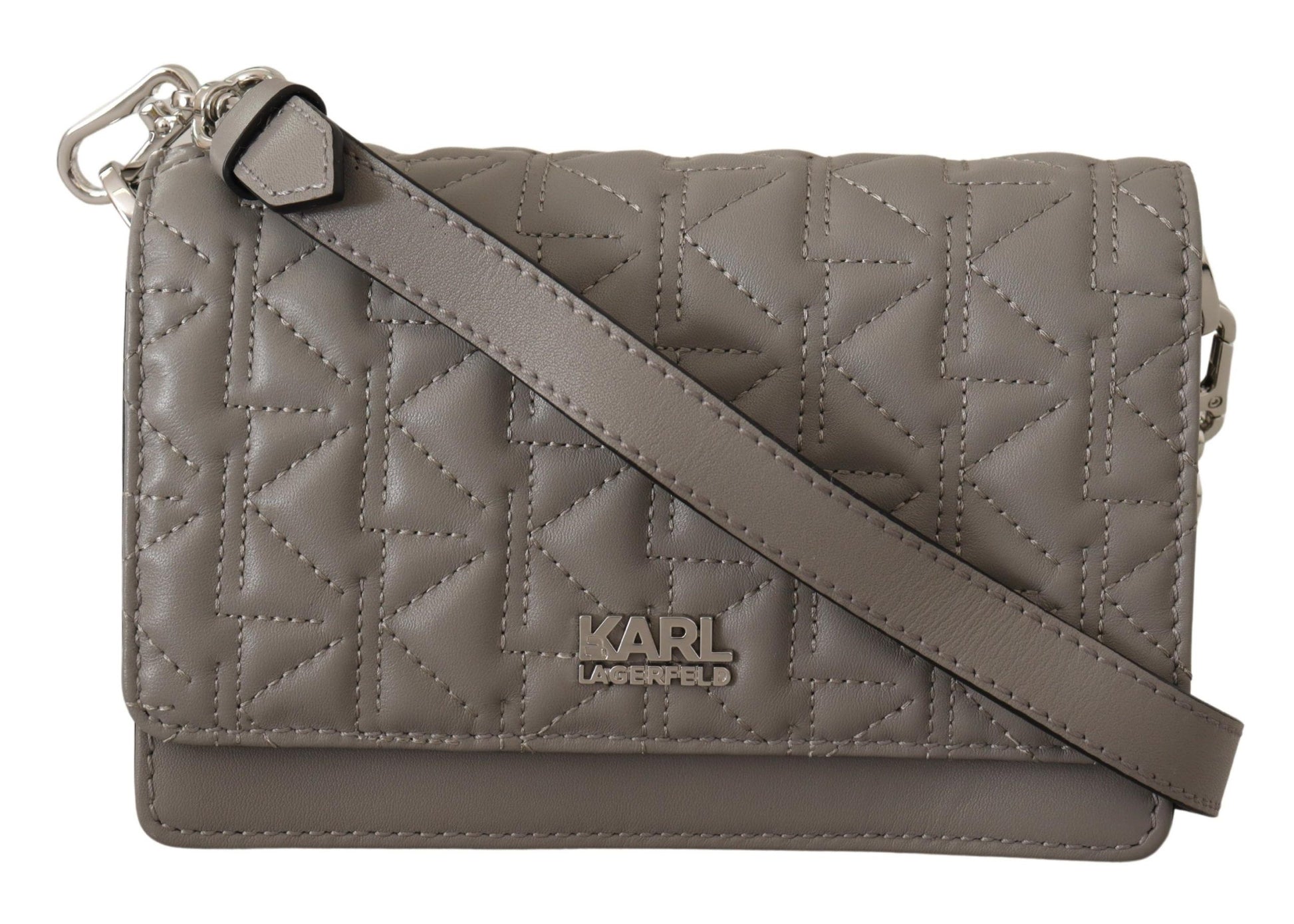 Karl Lagerfeld Light Grey Leather Crossbody Bag - ClickThatClicks 