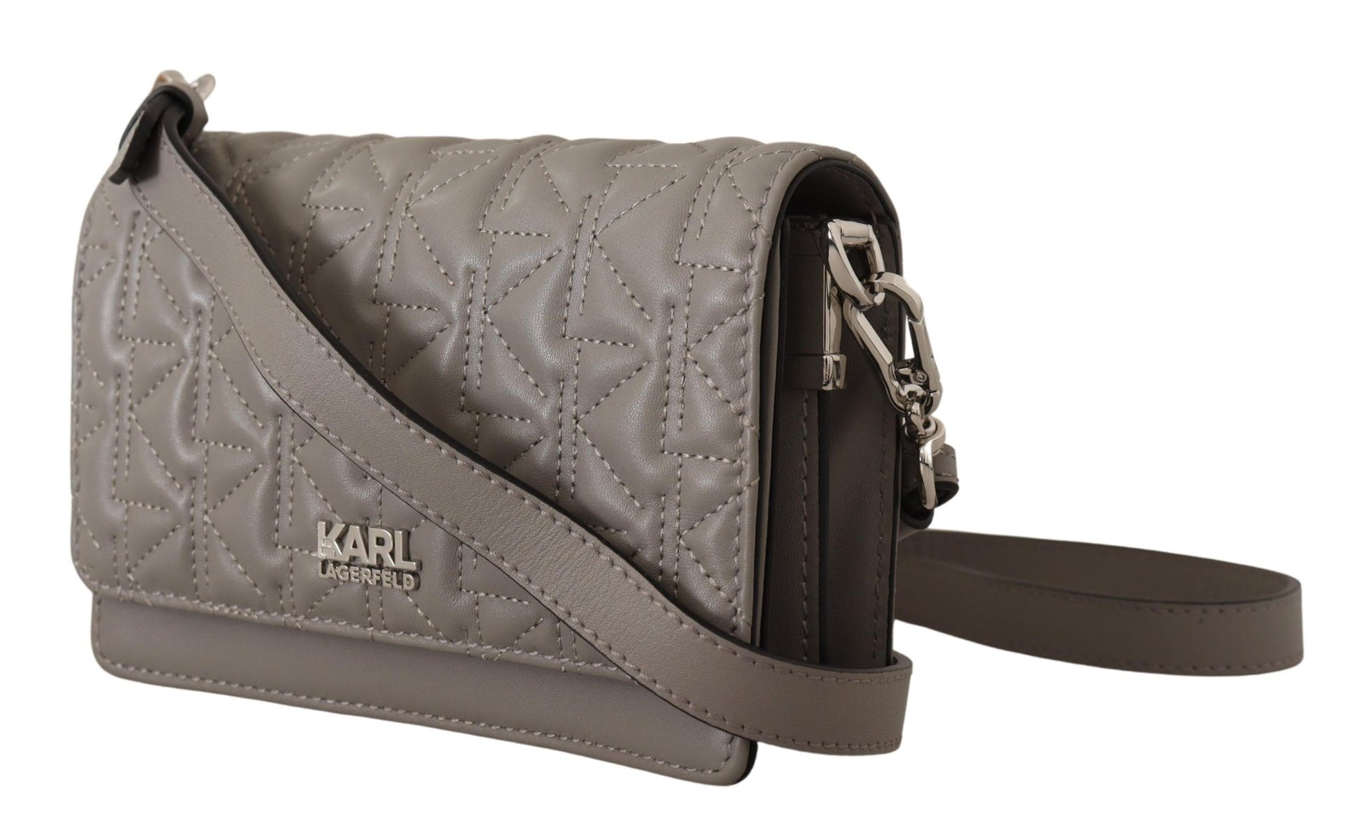 Karl Lagerfeld Light Grey Leather Crossbody Bag - ClickThatClicks 
