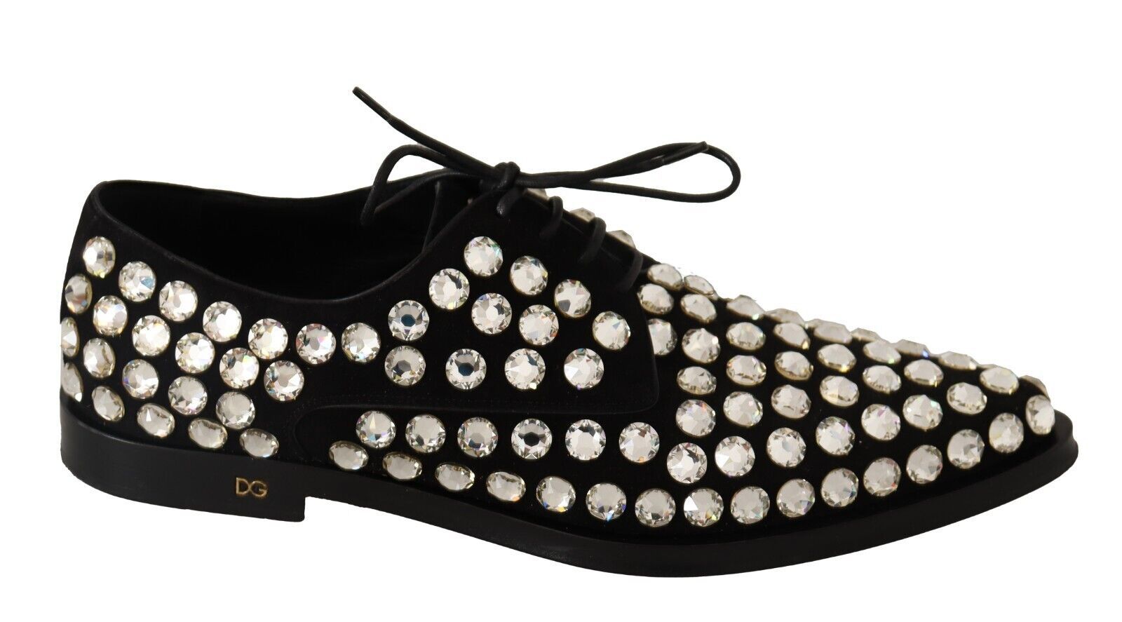 Dolce & Gabbana Black Leather Crystals Lace Up Formal Shoes - ClickThatClicks 