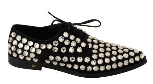 Dolce & Gabbana Black Leather Crystals Lace Up Formal Shoes - ClickThatClicks 