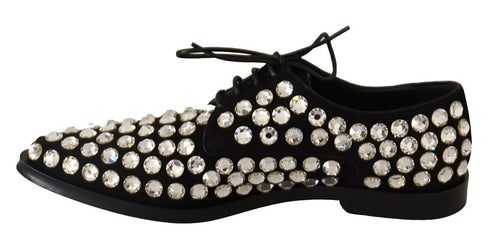 Dolce & Gabbana Black Leather Crystals Lace Up Formal Shoes - ClickThatClicks 