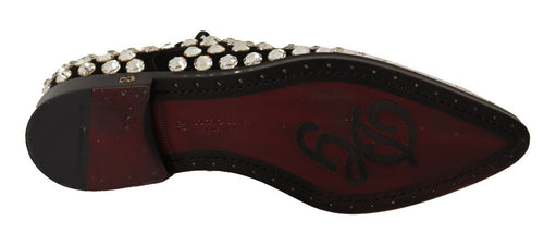 Dolce & Gabbana Black Leather Crystals Lace Up Formal Shoes - ClickThatClicks 