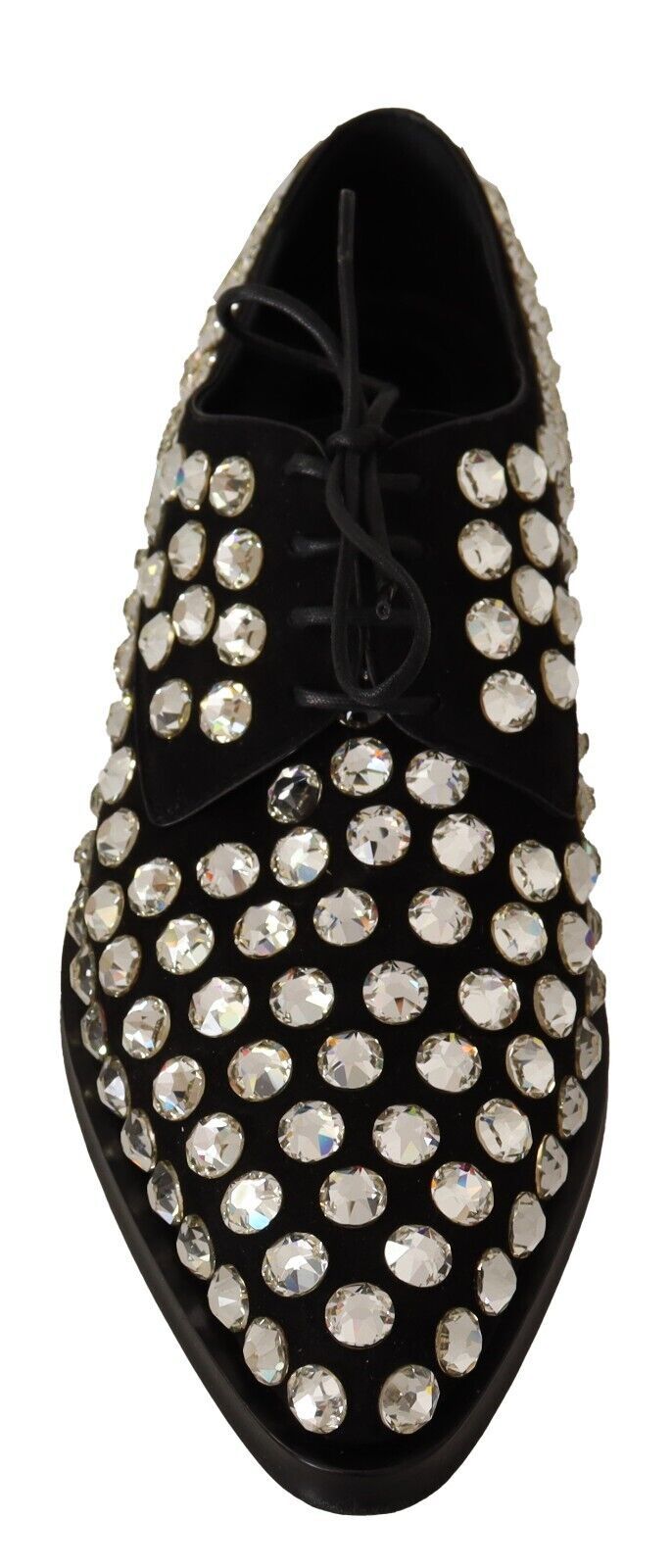 Dolce & Gabbana Black Leather Crystals Lace Up Formal Shoes - ClickThatClicks 