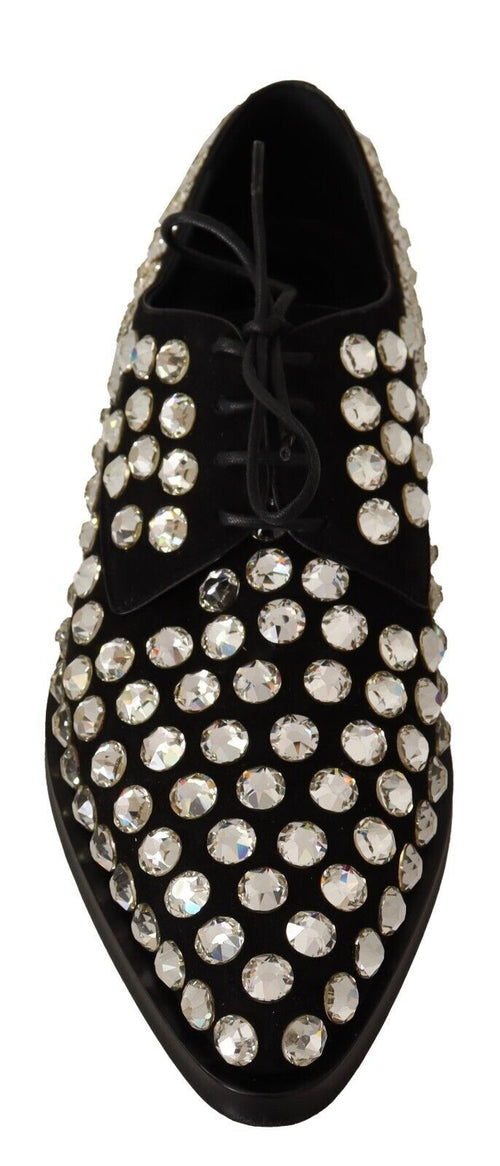 Dolce & Gabbana Black Leather Crystals Lace Up Formal Shoes - ClickThatClicks 