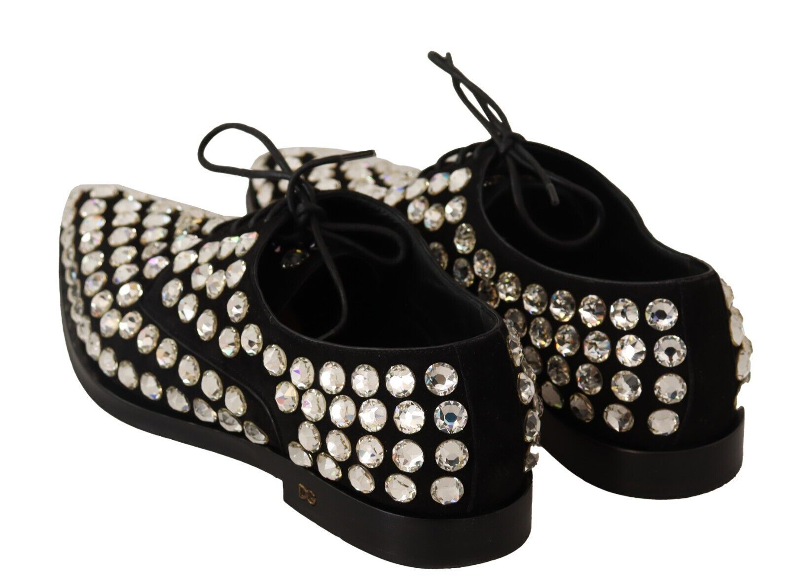 Dolce & Gabbana Black Leather Crystals Lace Up Formal Shoes - ClickThatClicks 