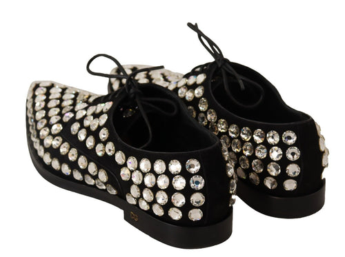 Dolce & Gabbana Black Leather Crystals Lace Up Formal Shoes - ClickThatClicks 
