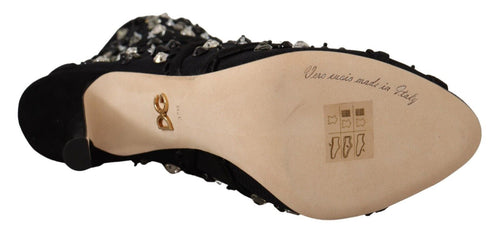 Dolce & Gabbana Black Crystals Heels Zipper Short Boots Shoes - ClickThatClicks 
