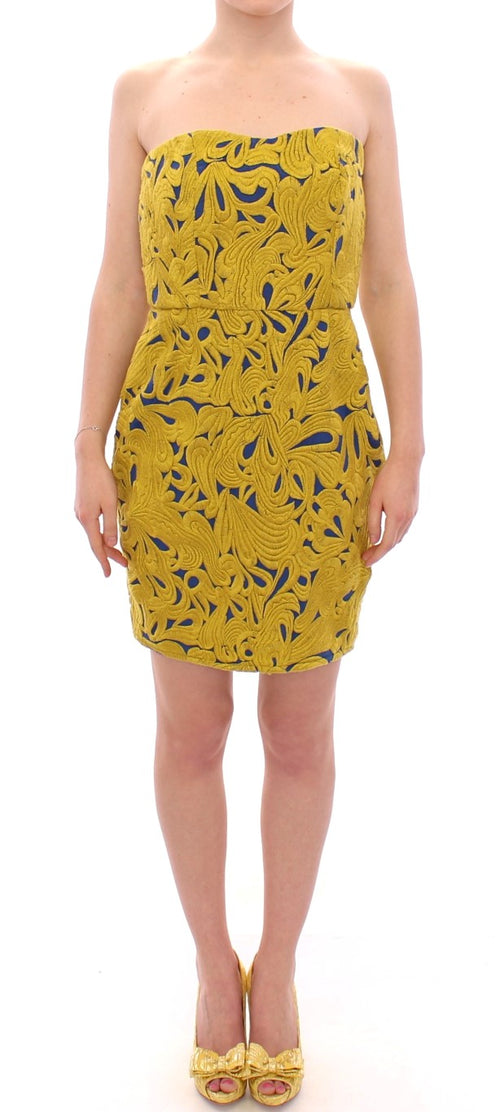 Sachin & Babi Blue Yellow Strapless Bubble Mini Shift Dress - ClickThatClicks 