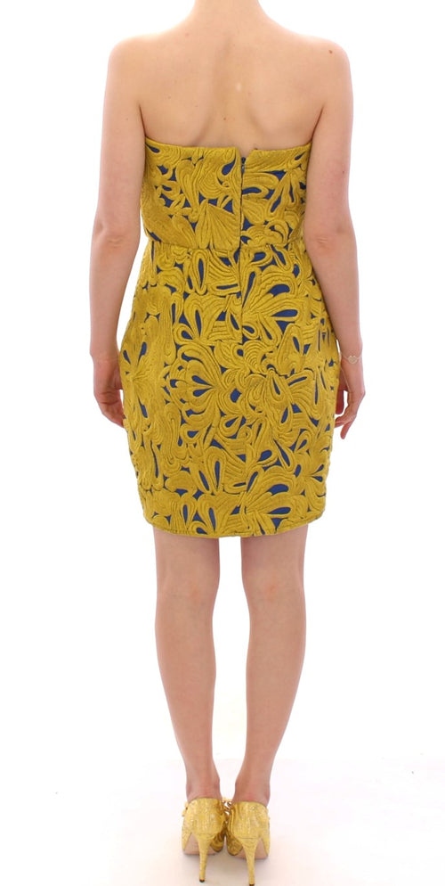 Sachin & Babi Blue Yellow Strapless Bubble Mini Shift Dress - ClickThatClicks 