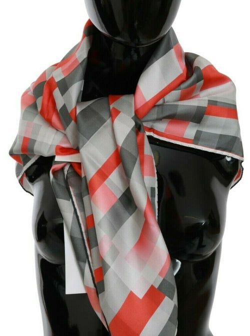Costume National Gray Red Silk Shawl Foulard Wrap  Scarf - ClickThatClicks 