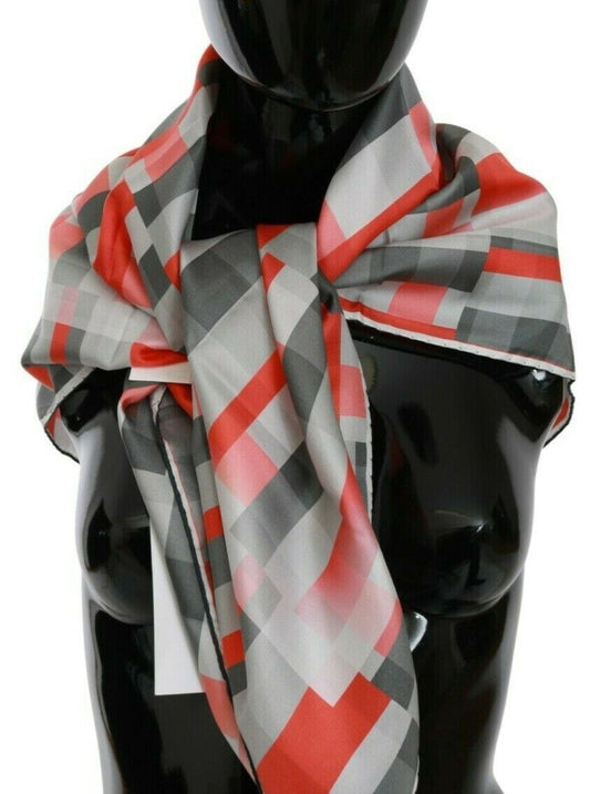Costume National Gray Red Silk Shawl Foulard Wrap  Scarf - ClickThatClicks 