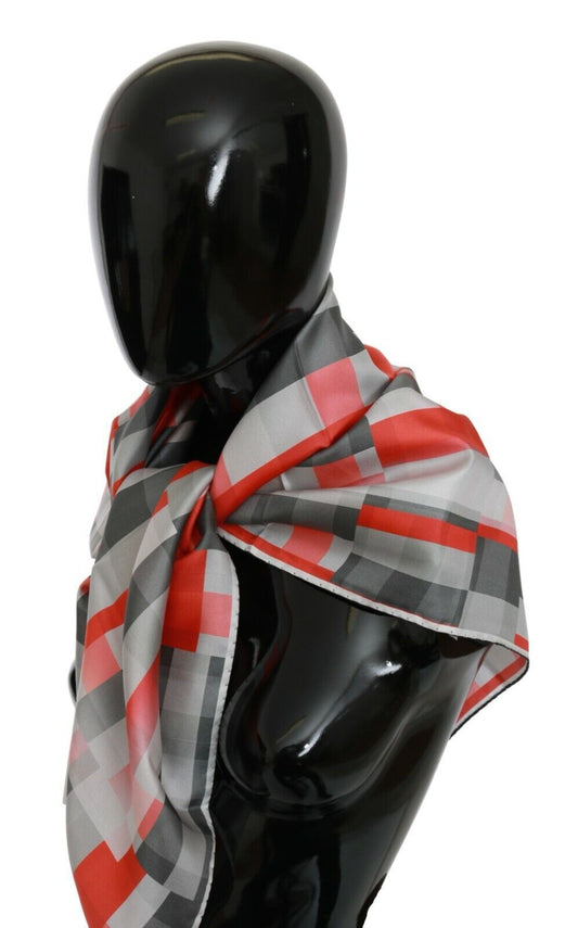 Costume National Gray Red Silk Shawl Foulard Wrap  Scarf - ClickThatClicks 