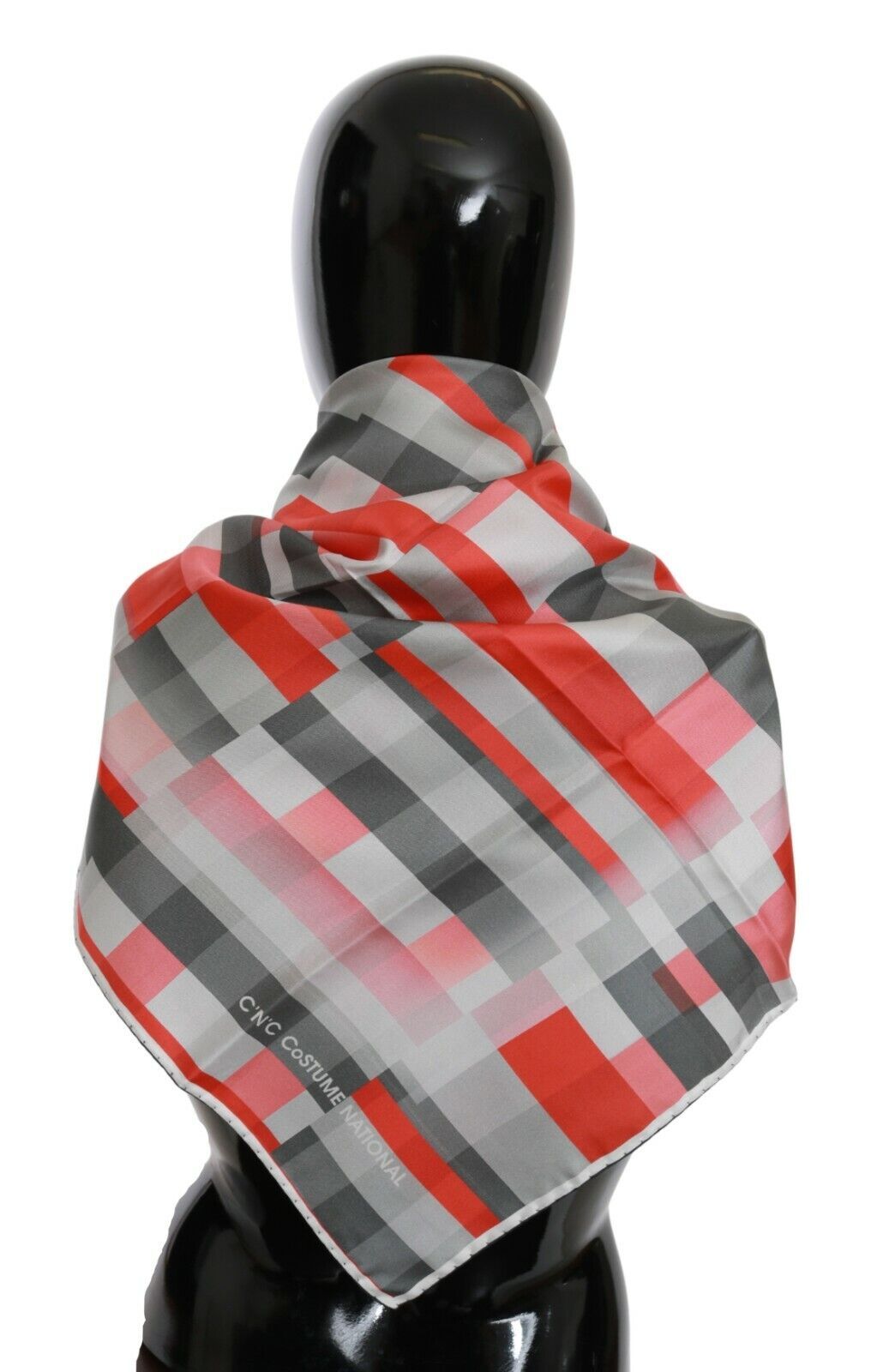 Costume National Gray Red Silk Shawl Foulard Wrap  Scarf - ClickThatClicks 