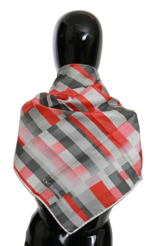 Costume National Gray Red Silk Shawl Foulard Wrap  Scarf - ClickThatClicks 