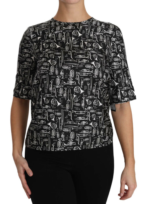 Dolce & Gabbana Black Musical Instruments Print Silk Blouse - ClickThatClicks 