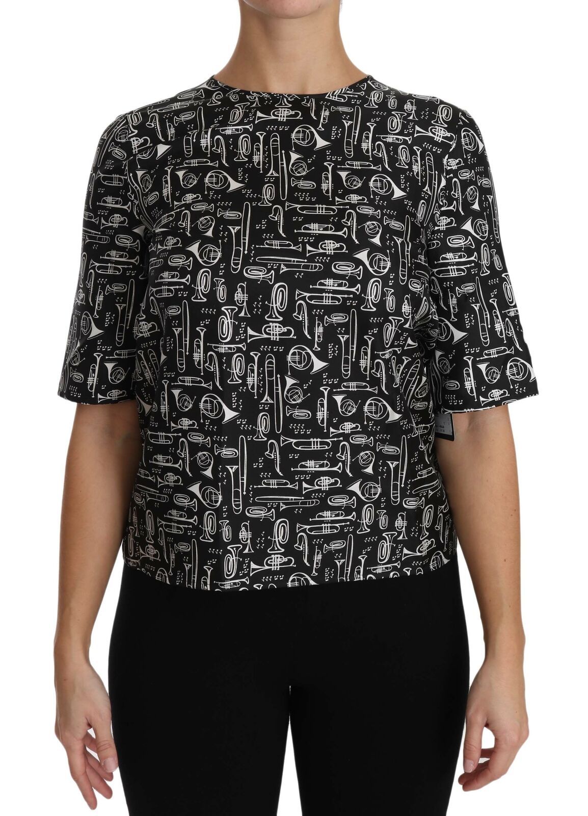 Dolce & Gabbana Black Musical Instruments Print Silk Blouse - ClickThatClicks 