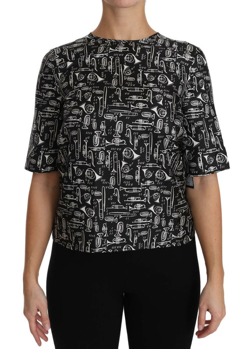 Dolce & Gabbana Black Musical Instruments Print Silk Blouse - ClickThatClicks 