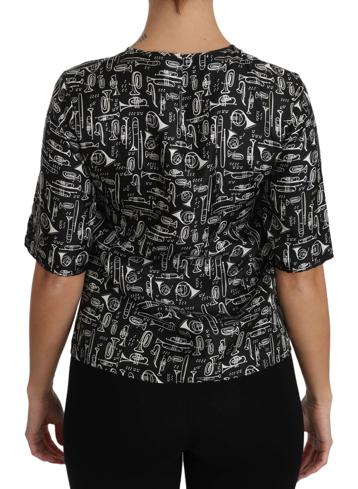 Dolce & Gabbana Black Musical Instruments Print Silk Blouse - ClickThatClicks 