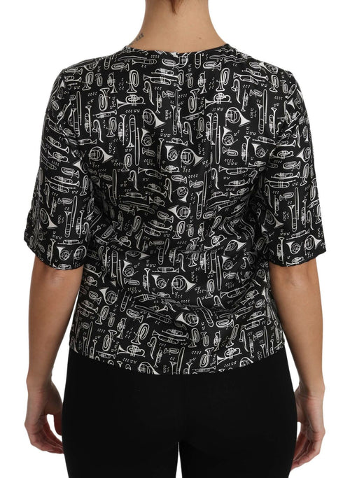 Dolce & Gabbana Black Musical Instruments Print Silk Blouse - ClickThatClicks 