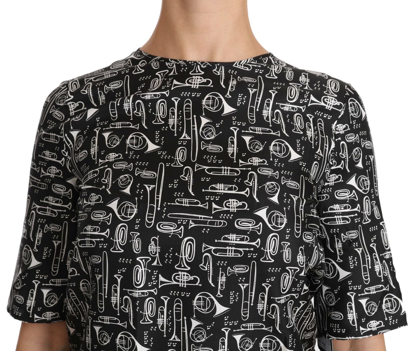 Dolce & Gabbana Black Musical Instruments Print Silk Blouse - ClickThatClicks 