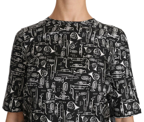 Dolce & Gabbana Black Musical Instruments Print Silk Blouse - ClickThatClicks 
