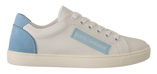 Dolce & Gabbana White Blue Leather Low Top Sneakers Shoes - ClickThatClicks 