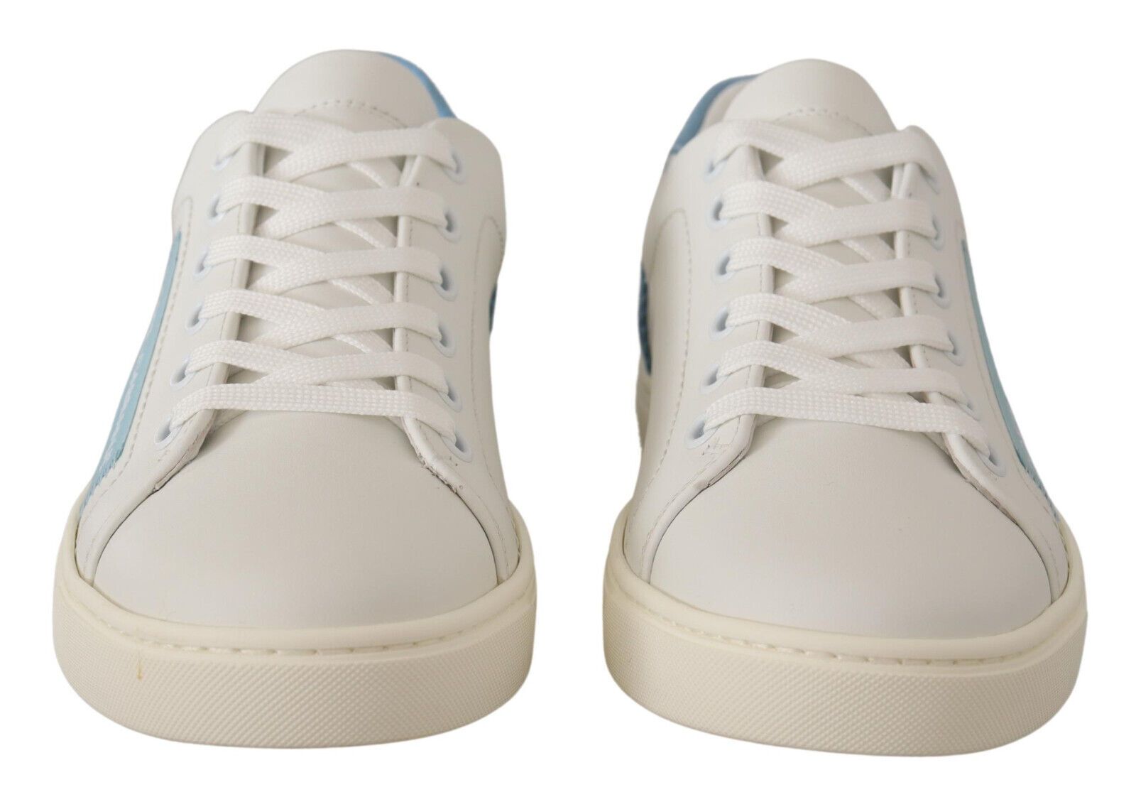 Dolce & Gabbana White Blue Leather Low Top Sneakers Shoes - ClickThatClicks 