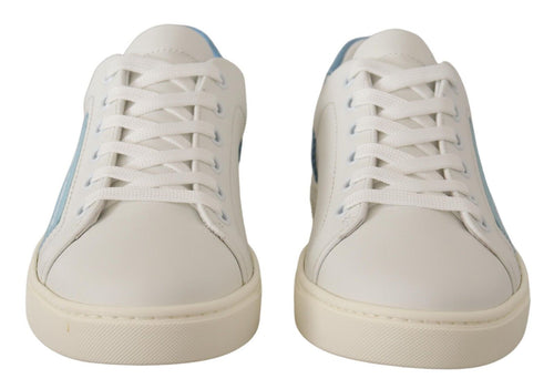 Dolce & Gabbana White Blue Leather Low Top Sneakers Shoes - ClickThatClicks 