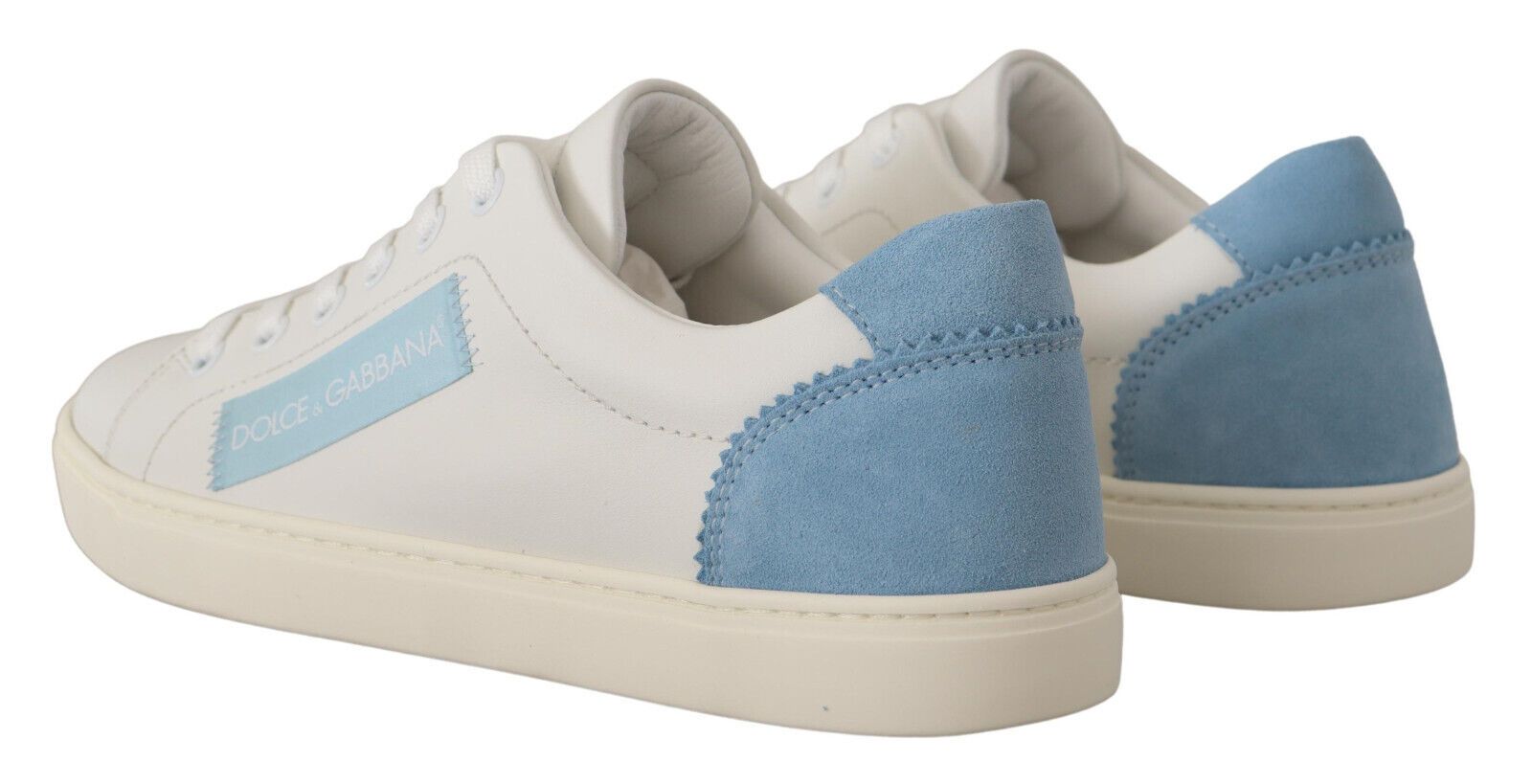 Dolce & Gabbana White Blue Leather Low Top Sneakers Shoes - ClickThatClicks 