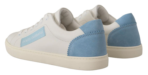 Dolce & Gabbana White Blue Leather Low Top Sneakers Shoes - ClickThatClicks 