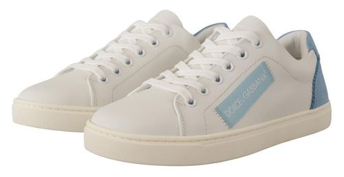 Dolce & Gabbana White Blue Leather Low Top Sneakers Shoes - ClickThatClicks 