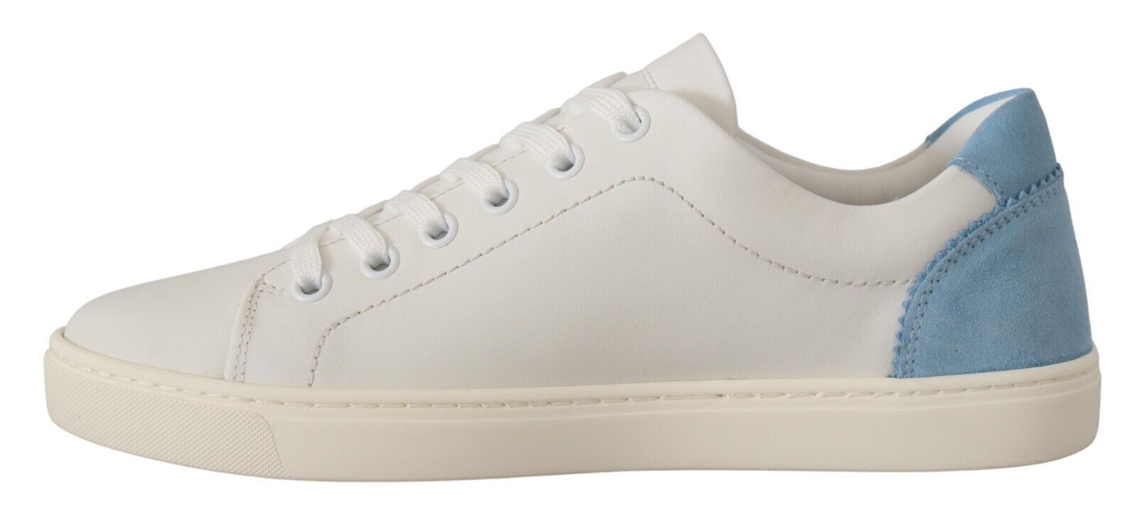 Dolce & Gabbana White Blue Leather Low Top Sneakers Shoes - ClickThatClicks 