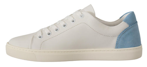 Dolce & Gabbana White Blue Leather Low Top Sneakers Shoes - ClickThatClicks 
