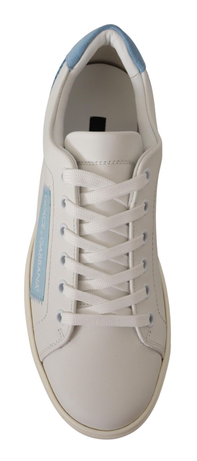 Dolce & Gabbana White Blue Leather Low Top Sneakers Shoes - ClickThatClicks 