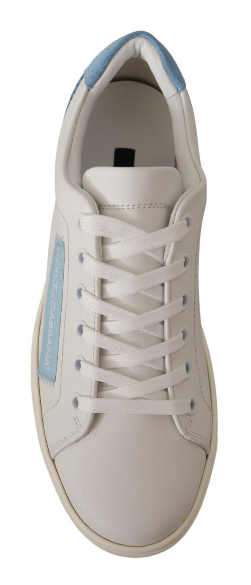 Dolce & Gabbana White Blue Leather Low Top Sneakers Shoes - ClickThatClicks 