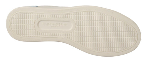Dolce & Gabbana White Blue Leather Low Top Sneakers Shoes - ClickThatClicks 
