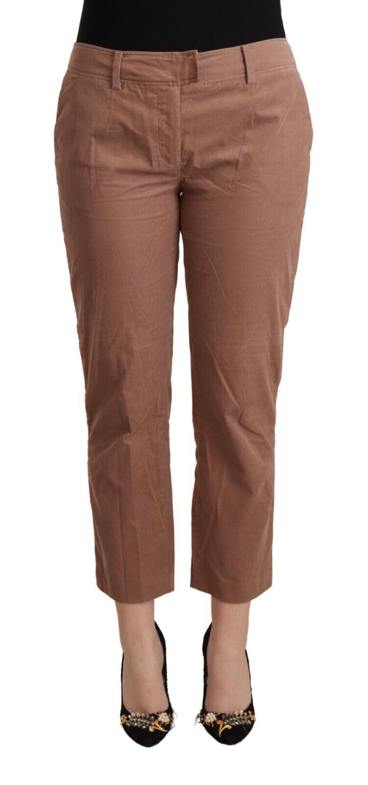 Costume National Brown Cotton Tapered Cropped Pants - ClickThatClicks 