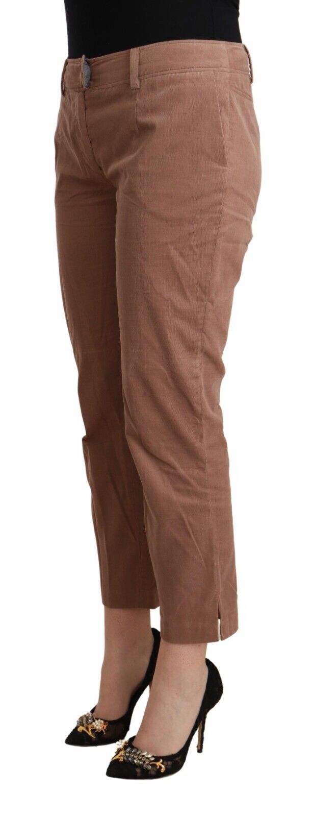 Costume National Brown Cotton Tapered Cropped Pants - ClickThatClicks 