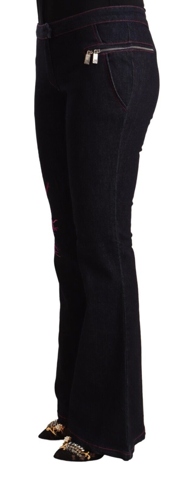 Exte Black Cotton Mid Waist Cotton Flared Jeans - ClickThatClicks 