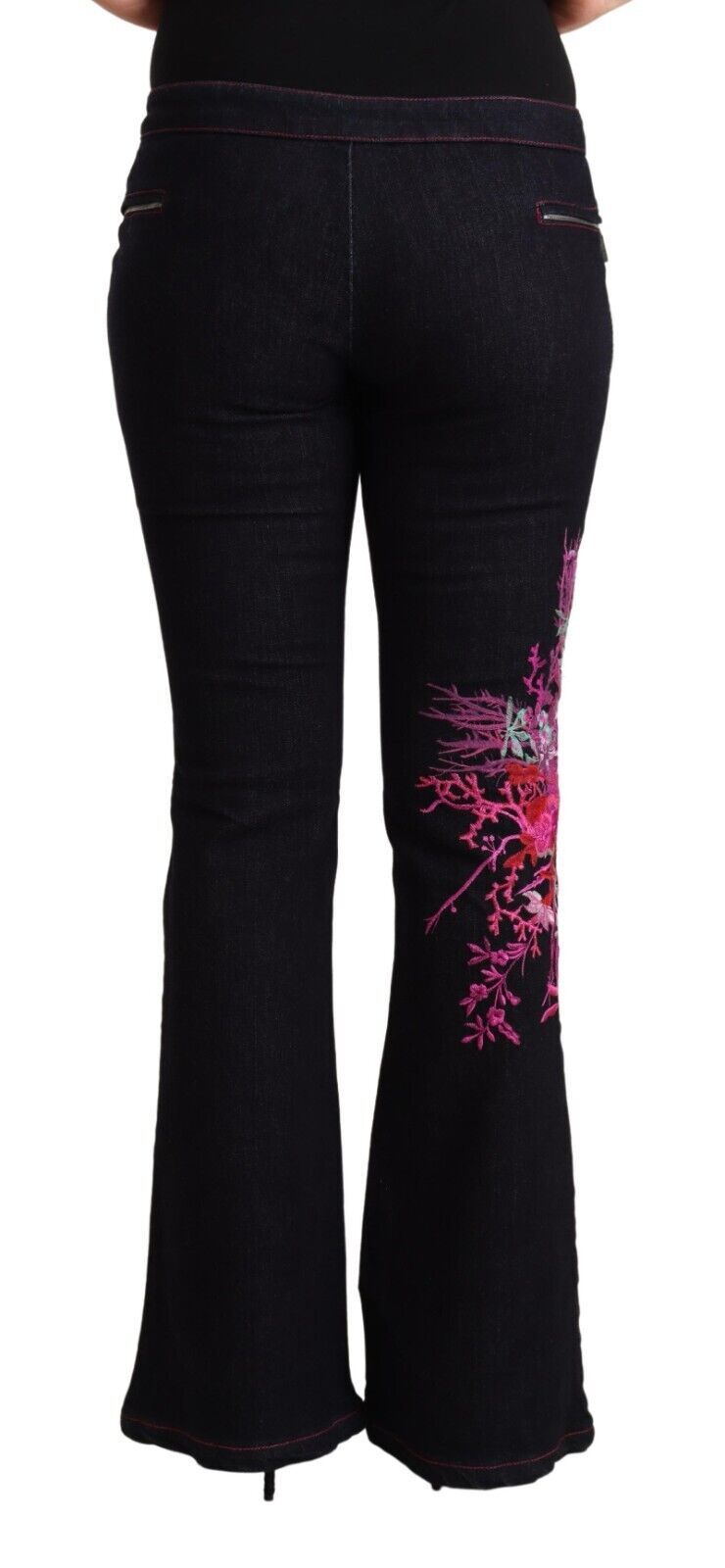 Exte Black Cotton Mid Waist Cotton Flared Jeans - ClickThatClicks 